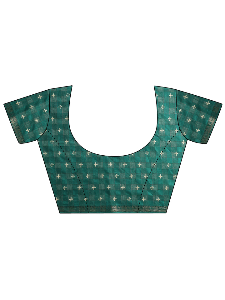 Green Printed Silk Blend Saree With Unstitched Blouse Piece