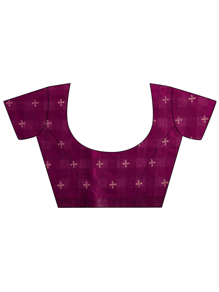 Burgundy Printed Silk Blend Saree With Unstitched Blouse Piece