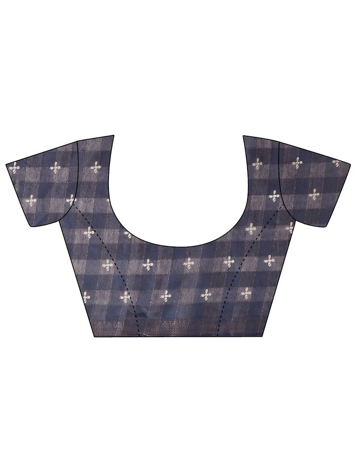 Blue Printed Silk Blend Saree With Unstitched Blouse Piece