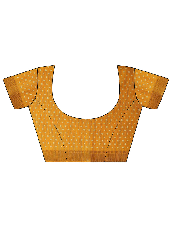 Mustard Printed Silk Blend Saree With Unstitched Blouse Piece