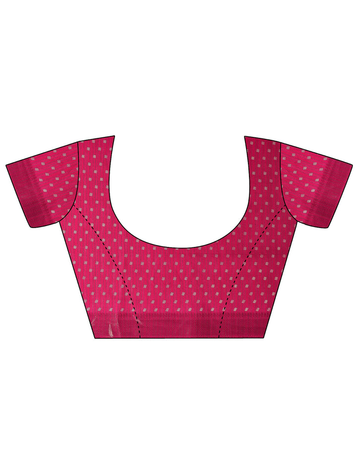 Pink Printed Silk Blend Saree With Unstitched Blouse Piece