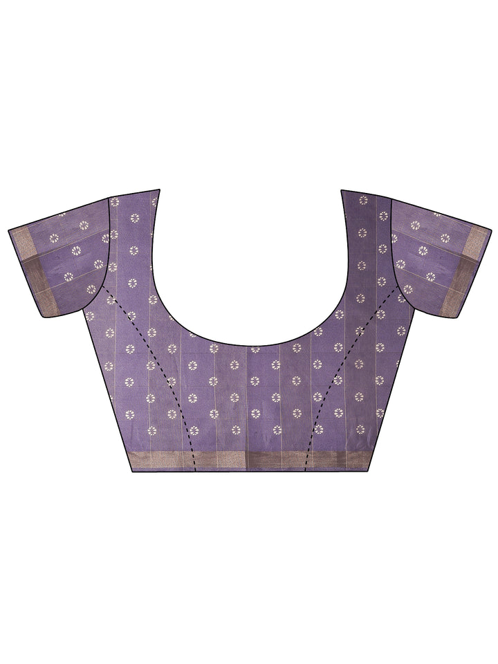 Lavender Printed Silk Blend Saree With Unstitched Blouse Piece
