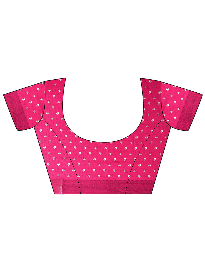 Pink Printed Silk Blend Saree With Unstitched Blouse Piece