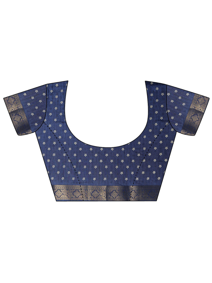 Navy blue Printed Silk Blend Saree With Unstitched Blouse Piece