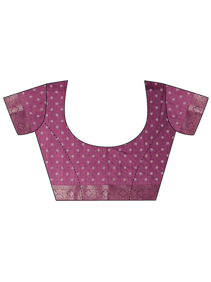 Burgundy Printed Silk Blend Saree With Unstitched Blouse Piece