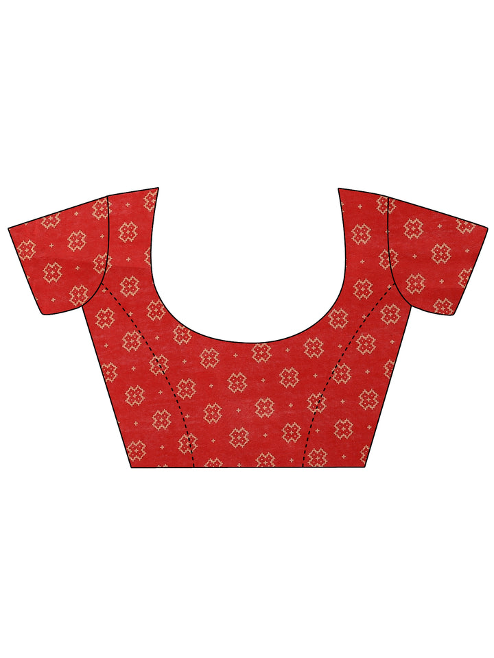 Mustard Printed Silk Blend Saree With Unstitched Blouse Piece