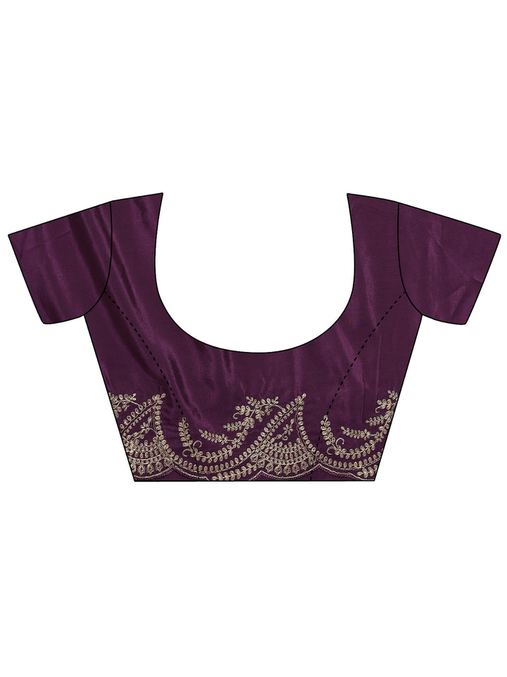 Burgundy Embroidered Silk Blend Saree With Unstitched Blouse Piece