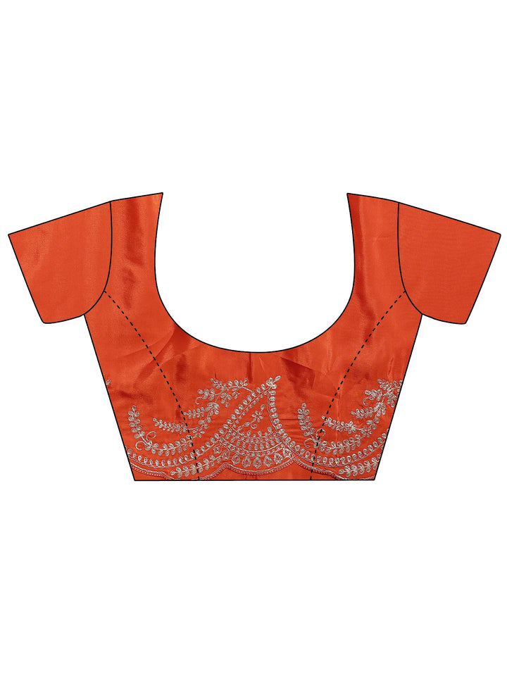 Orange Embroidered Silk Blend Saree With Unstitched Blouse Piece