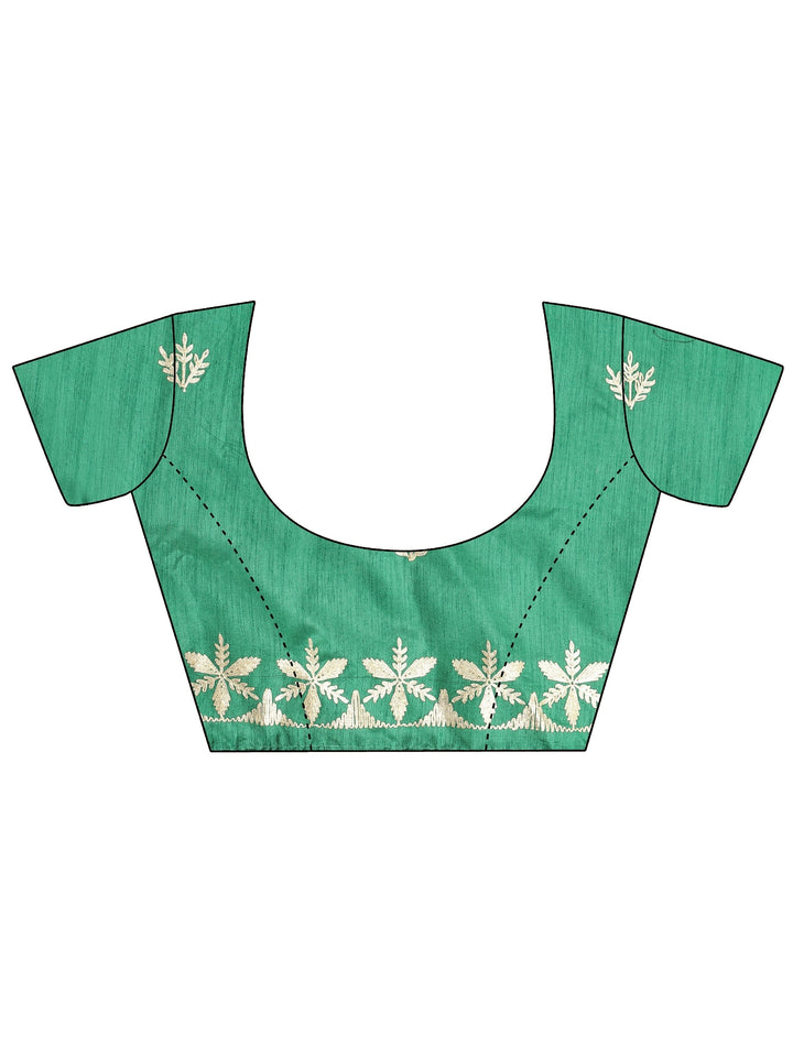 Green Embroidered Silk Blend Saree With Unstitched Blouse Piece