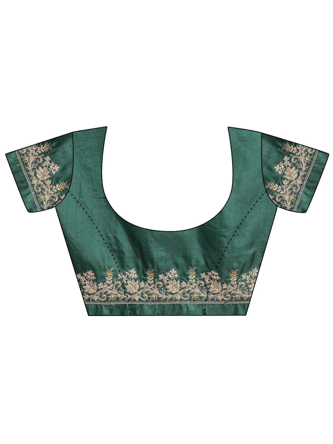 Green Embroidered Silk Blend Saree With Unstitched Blouse Piece