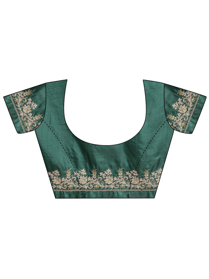 Green Embroidered Silk Blend Saree With Unstitched Blouse Piece