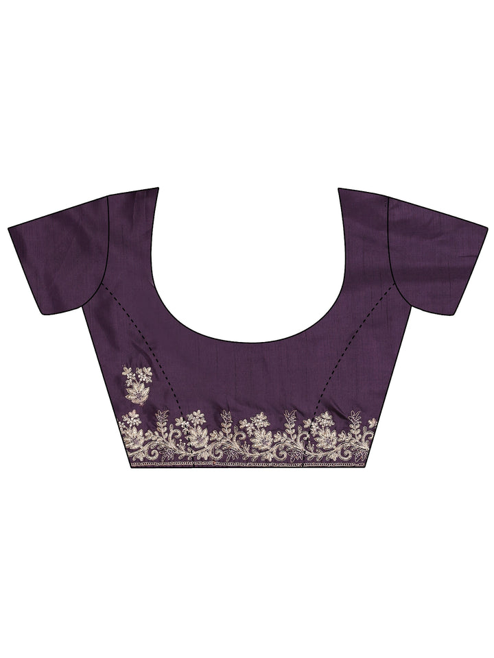 Lavender Embroidered Silk Blend Saree With Unstitched Blouse Piece