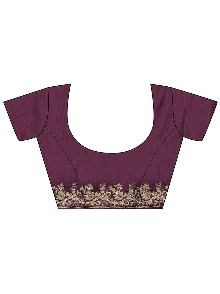 Mauve Embroidered Silk Blend Saree With Unstitched Blouse Piece
