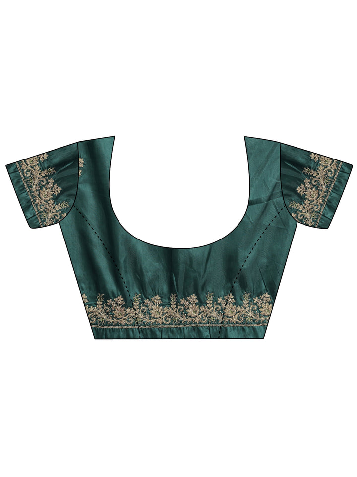Green Embroidered Silk Blend Saree With Unstitched Blouse Piece