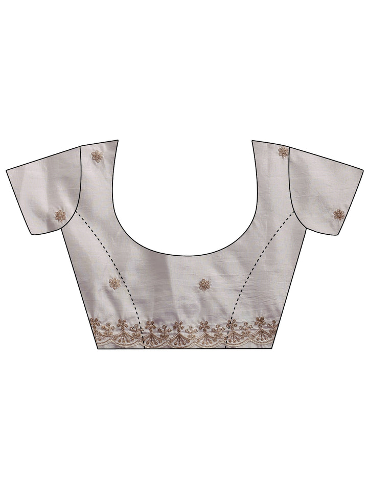 Cream Embroidered Silk Blend Saree With Unstitched Blouse Piece