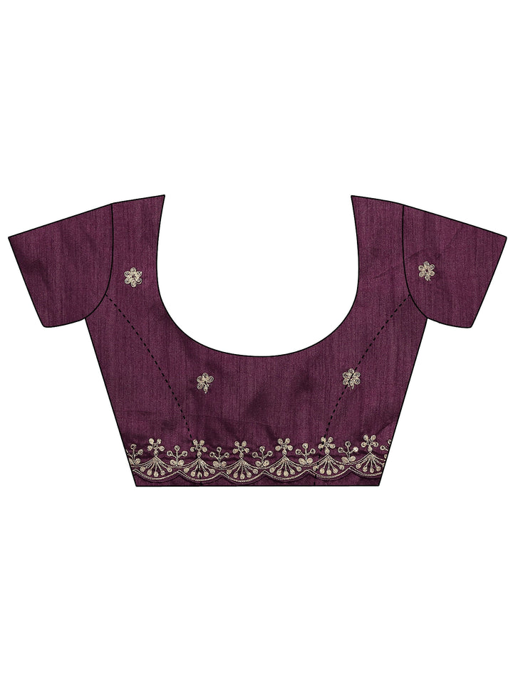 Burgundy Embroidered Silk Blend Saree With Unstitched Blouse Piece