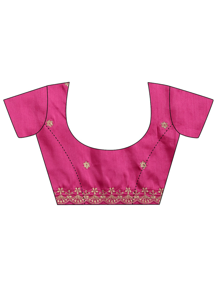 Pink Embroidered Silk Blend Saree With Unstitched Blouse Piece