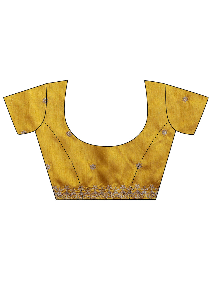 Mustard Embroidered Silk Blend Saree With Unstitched Blouse Piece