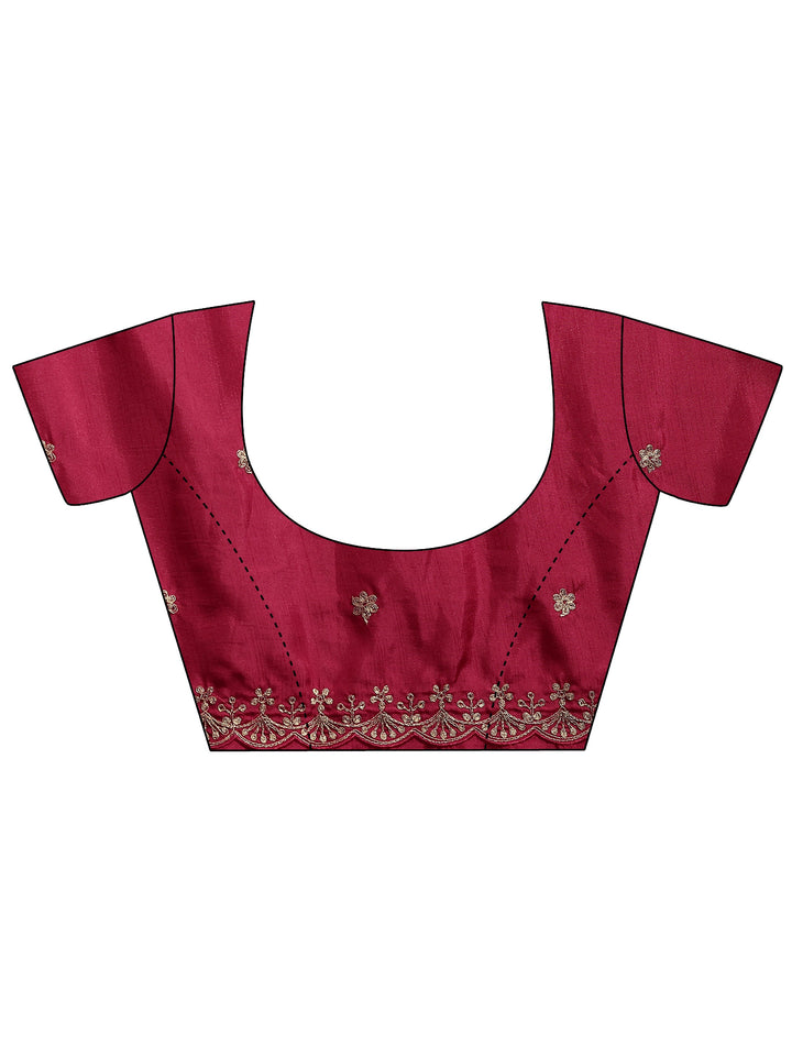 Red Embroidered Silk Blend Saree With Unstitched Blouse Piece