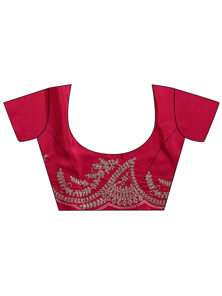 Pink Embroidered Silk Blend Saree With Unstitched Blouse Piece