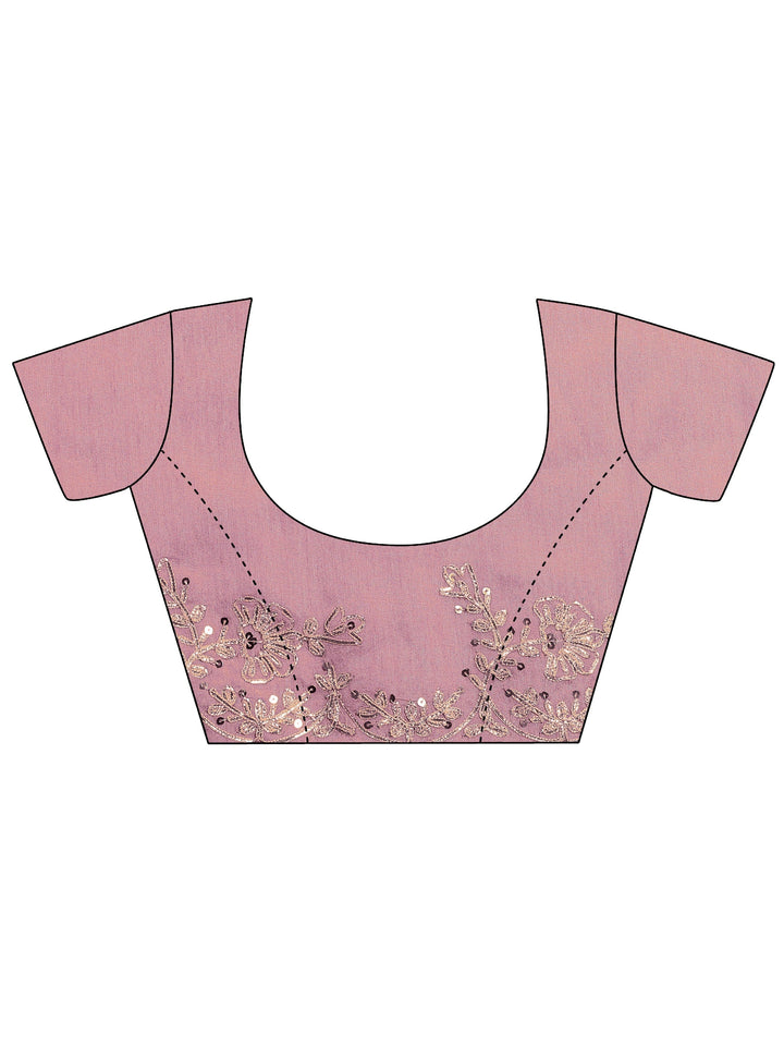 Burgundy Embroidered Silk Blend Saree With Unstitched Blouse Piece