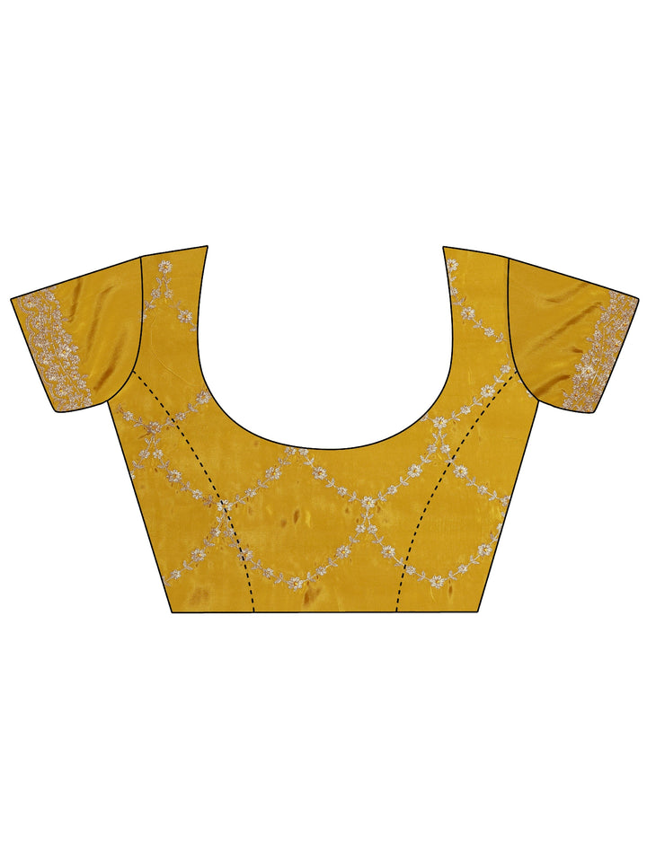 Mustard Embroidered Silk Blend Saree With Unstitched Blouse Piece