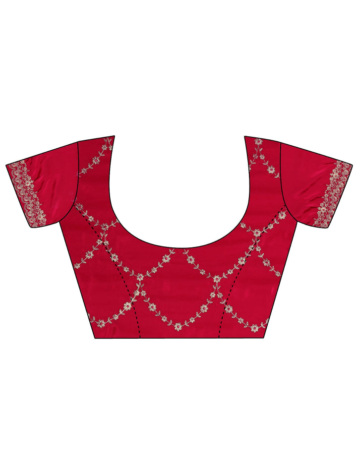 Rust Embroidered Silk Blend Saree With Unstitched Blouse Piece