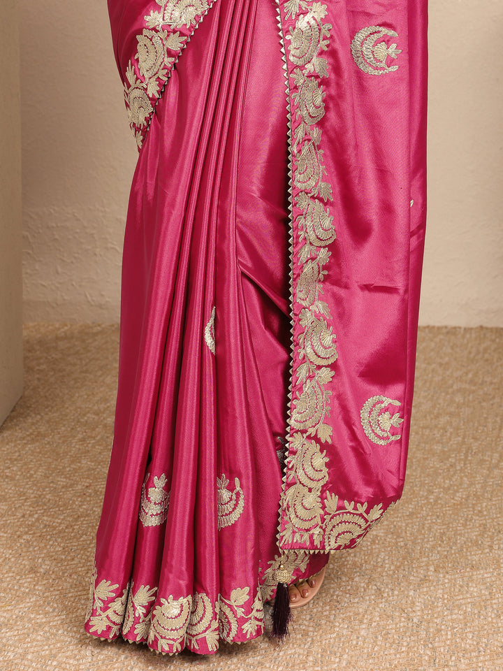 Mauve Embroidered Silk Blend Saree With Unstitched Blouse Piece