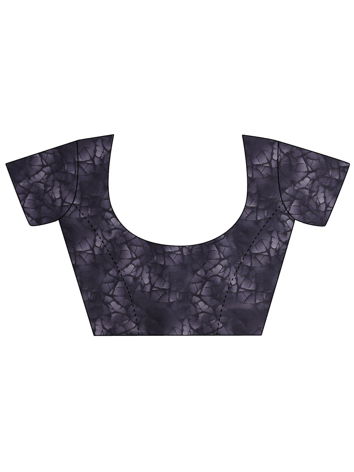 Blue Printed Silk Blend Saree With Unstitched Blouse Piece