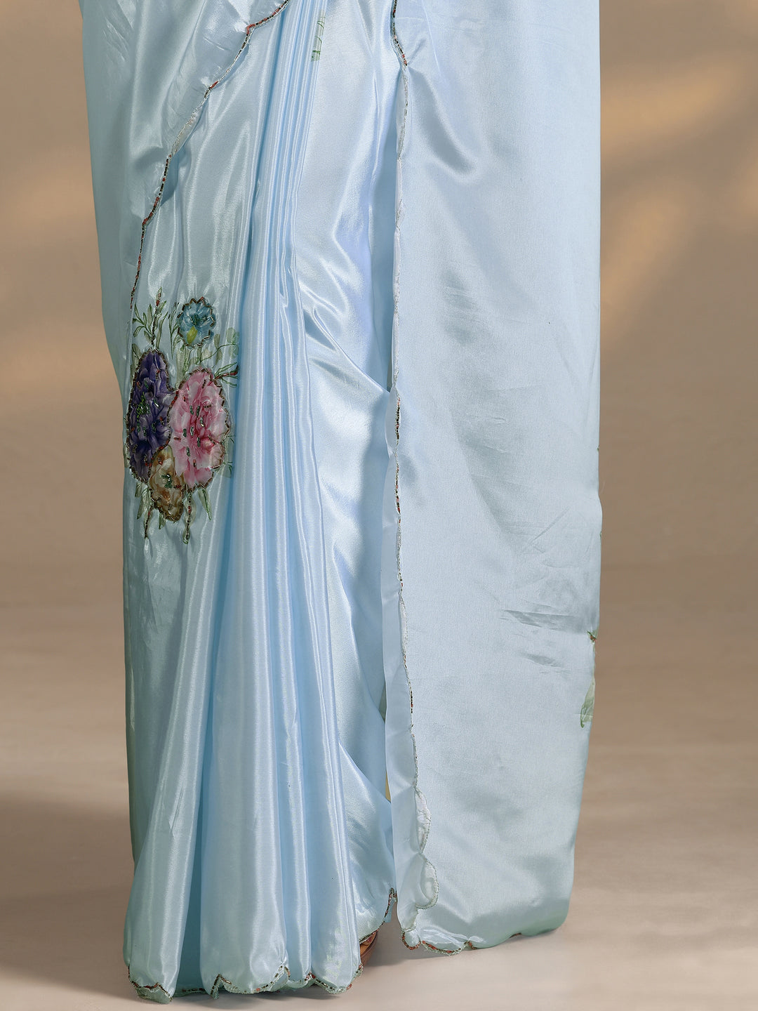 Blue Printed Silk Blend Saree With Unstitched Blouse Piece