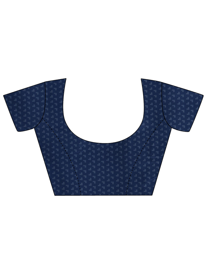 Blue Printed Silk Blend Saree With Unstitched Blouse Piece