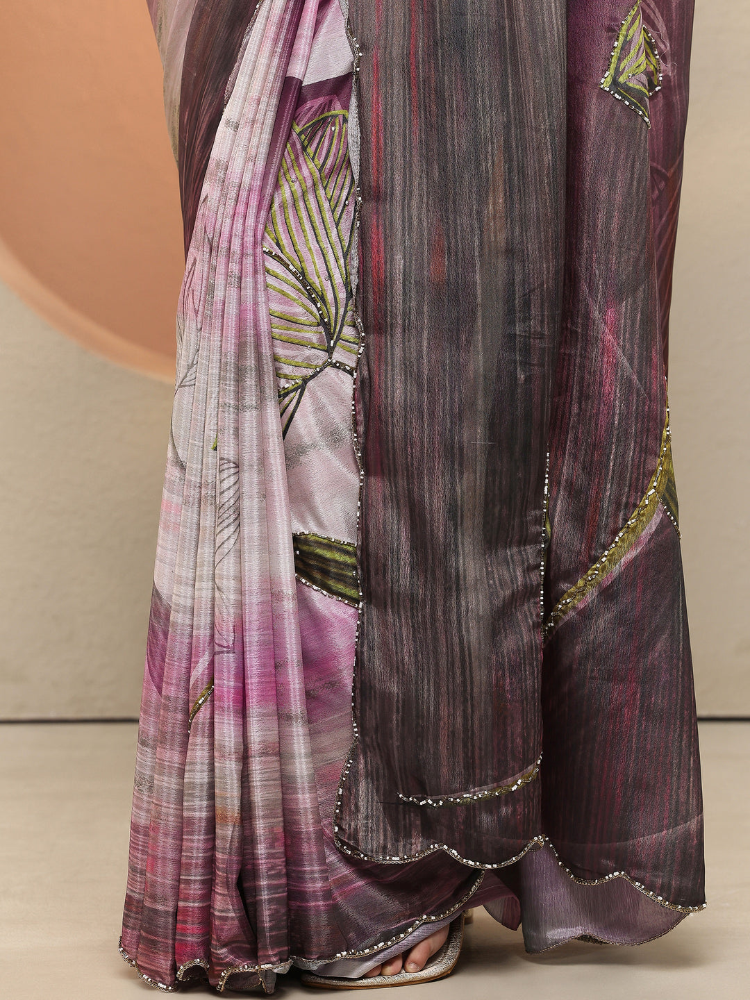 Burgundy Printed Silk Blend Sarees With Unstitched Blouse Piece