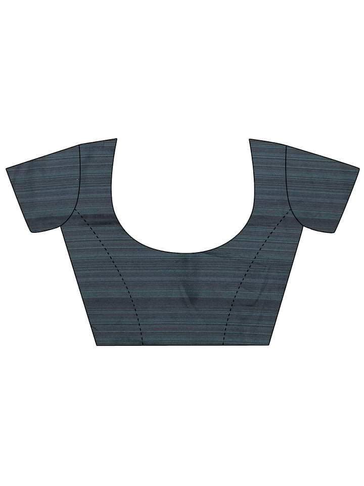 Navy Blue Printed Silk Blend Sarees With Unstitched Blouse Piece