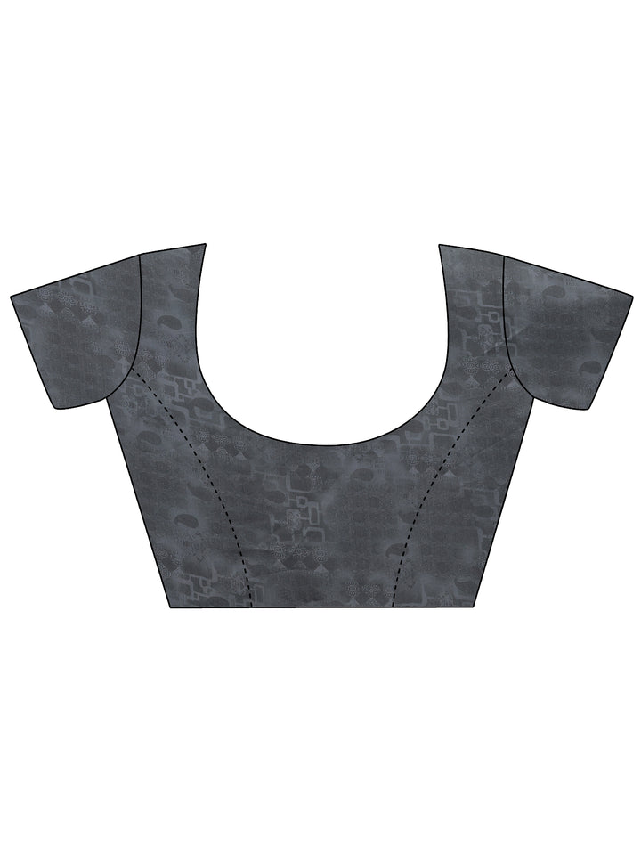 Grey Printed Silk Blend Sarees With Unstitched Blouse Piece