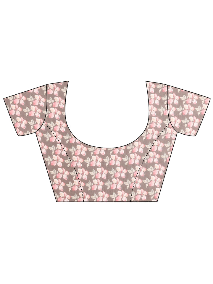 Green Printed Silk Blend Saree With Unstitched Blouse Piece