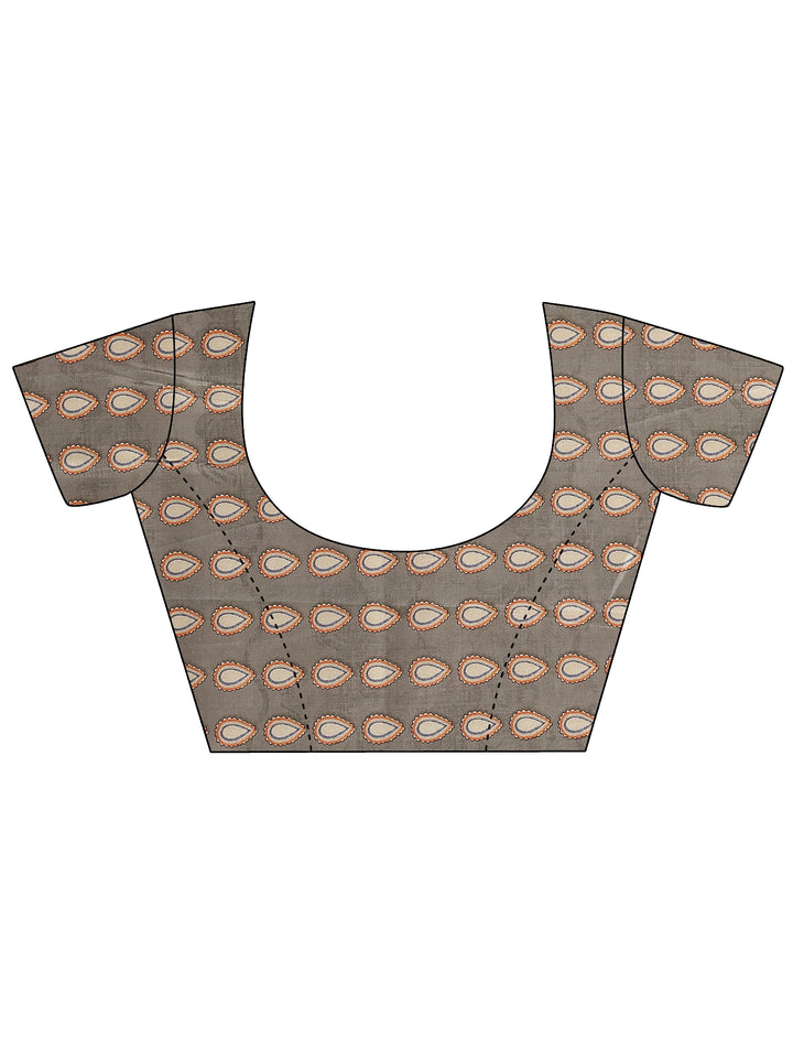 Green Printed Silk Blend Saree With Unstitched Blouse Piece