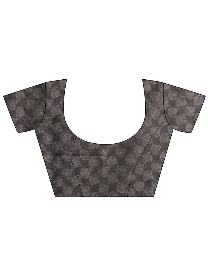 Taupe Printed Silk Blend Saree With Unstitched Blouse Piece