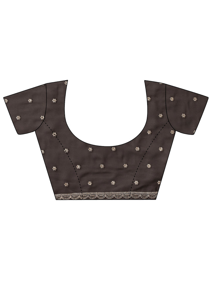 Black Embroidered Georgette Saree With Unstitched Blouse Piece