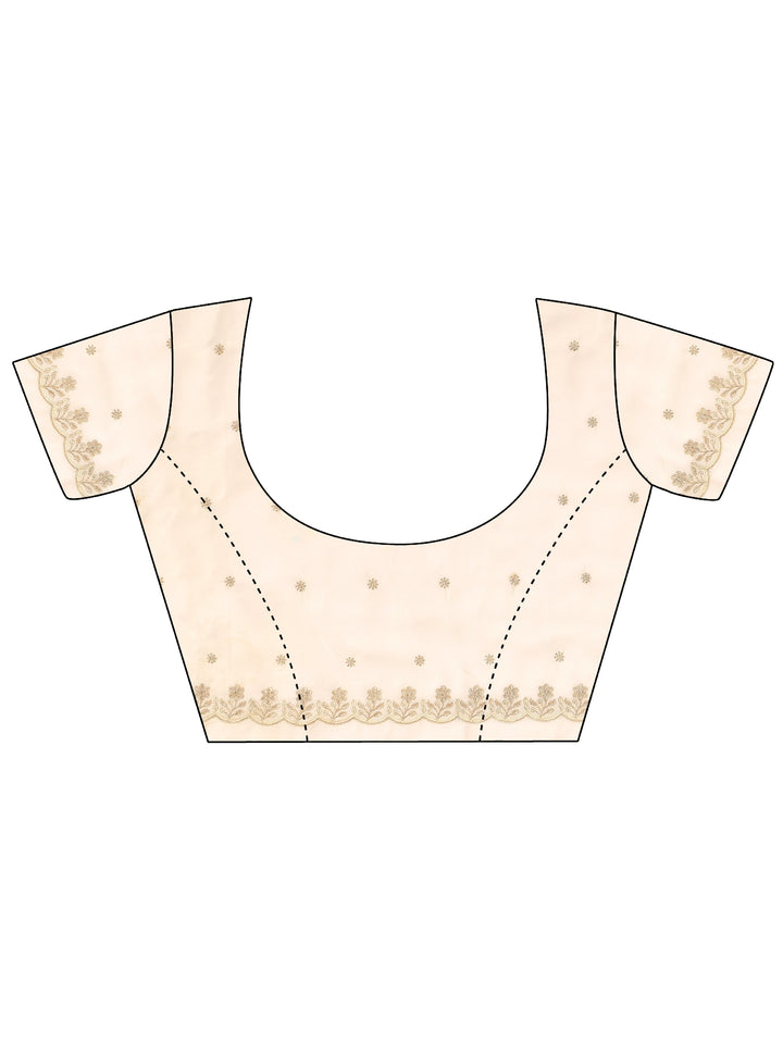 Cream Embroidered Georgette Saree With Unstitched Blouse Piece