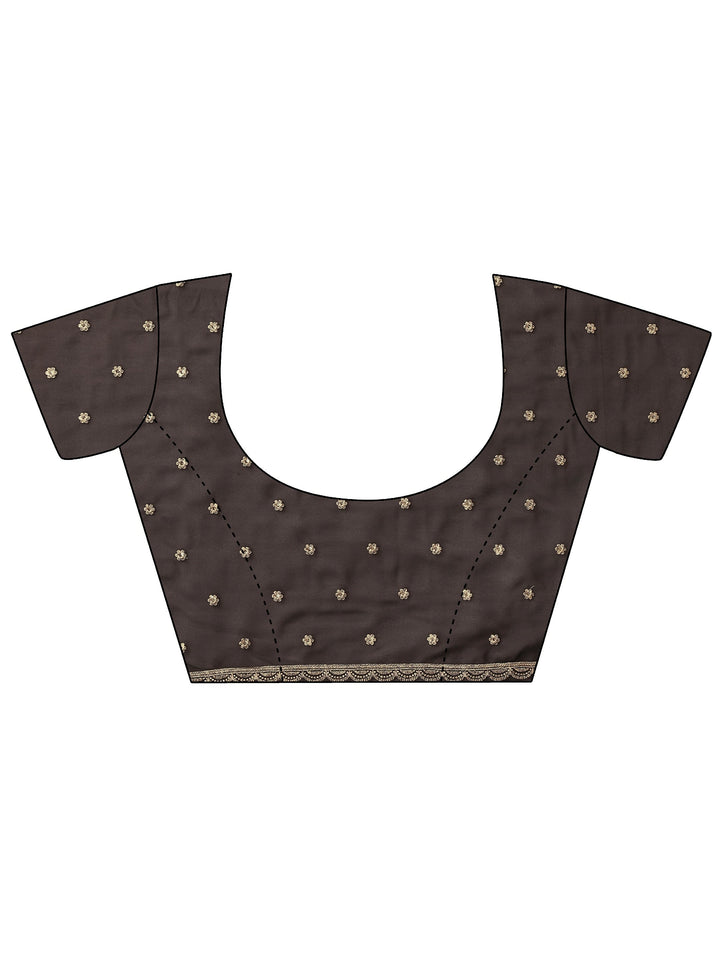 Burgundy Embroidered Georgette Saree With Unstitched Blouse Piece