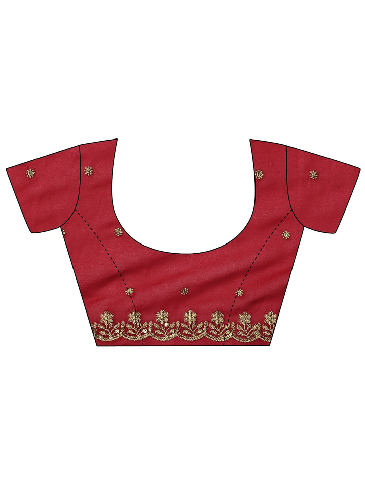 Red Embroidered Georgette Saree With Unstitched Blouse Piece