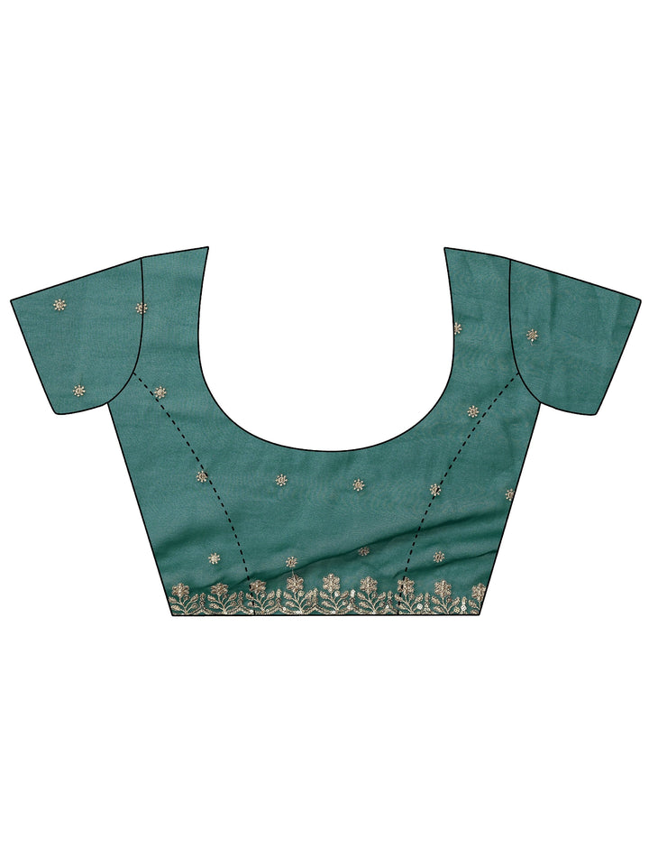 Green Embroidered Georgette Saree With Unstitched Blouse Piece