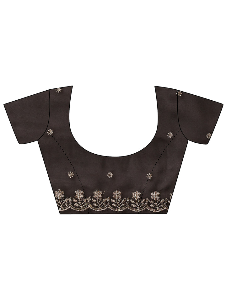 Black Embroidered Georgette Saree With Unstitched Blouse Piece