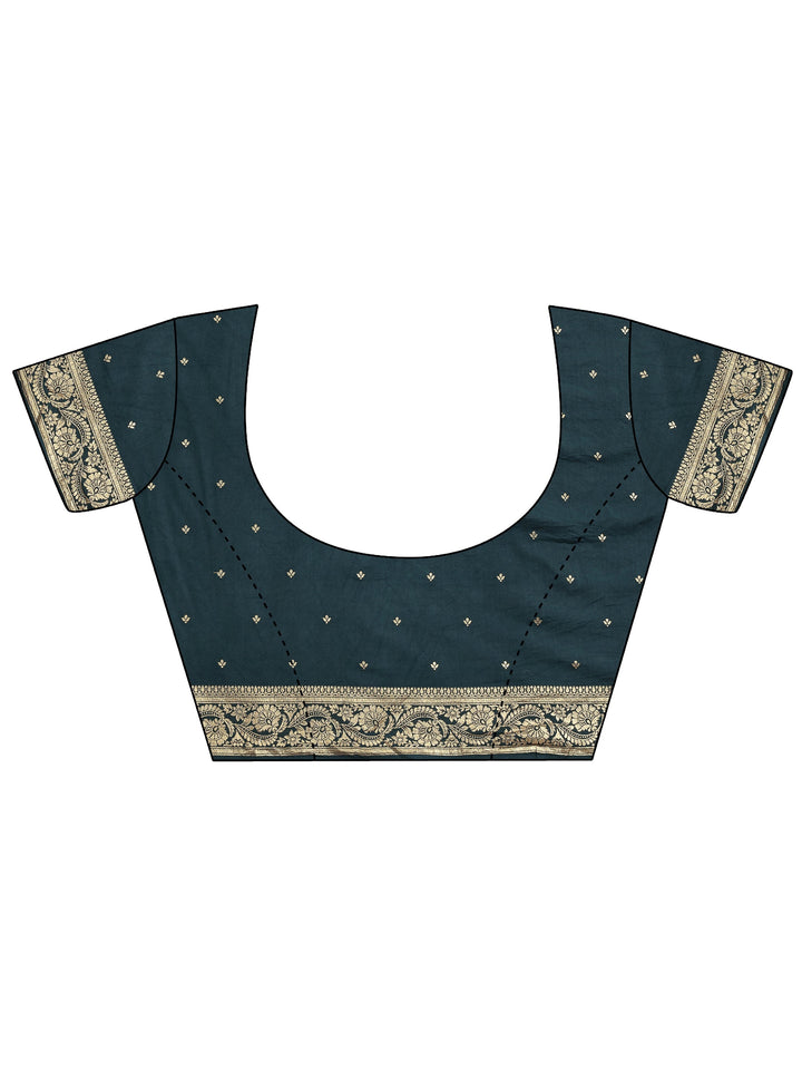 Navy Blue Woven Design Silk Blend Saree With Unstitched Blouse Piece