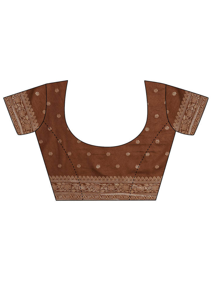 Brown Woven Design Banarsi Silk Blend Saree With Unstitched Blouse Piece