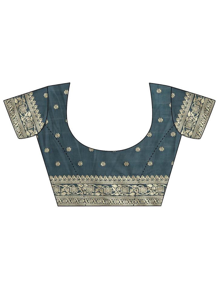 Navy Blue Woven Design Banarsi Silk Blend Saree With Unstitched Blouse Piece