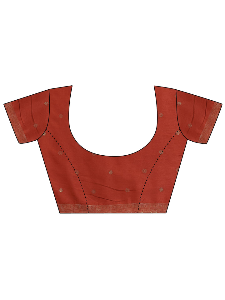 Rust Checkered Woven Design Silk Blend Saree With Unstitched Blouse Piece