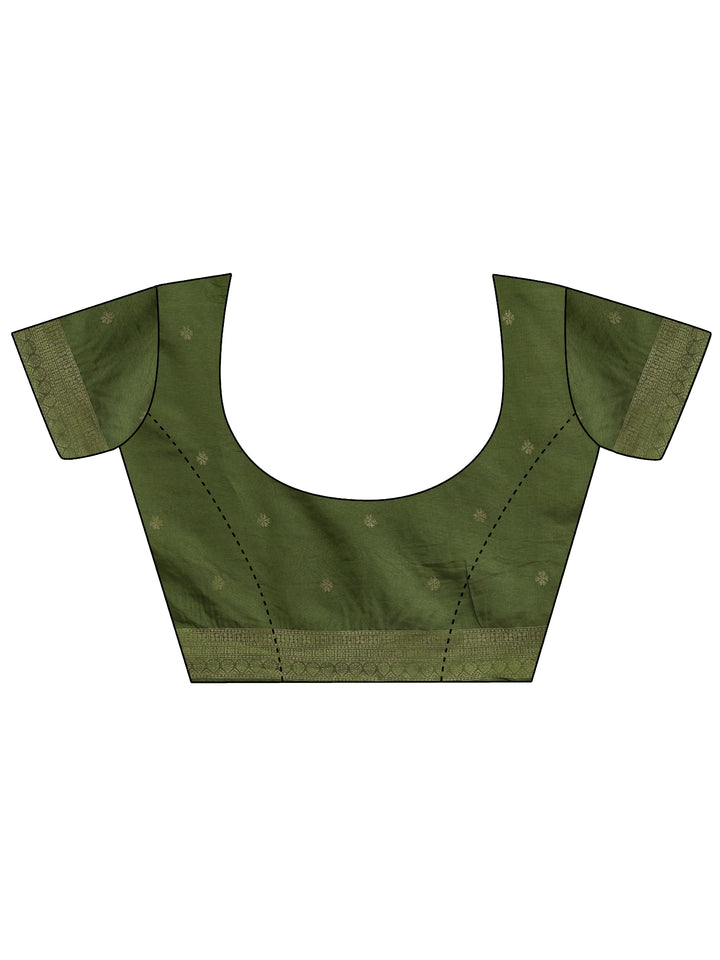 Green Checkered Woven Design Silk Blend Saree With Unstitched Blouse Piece