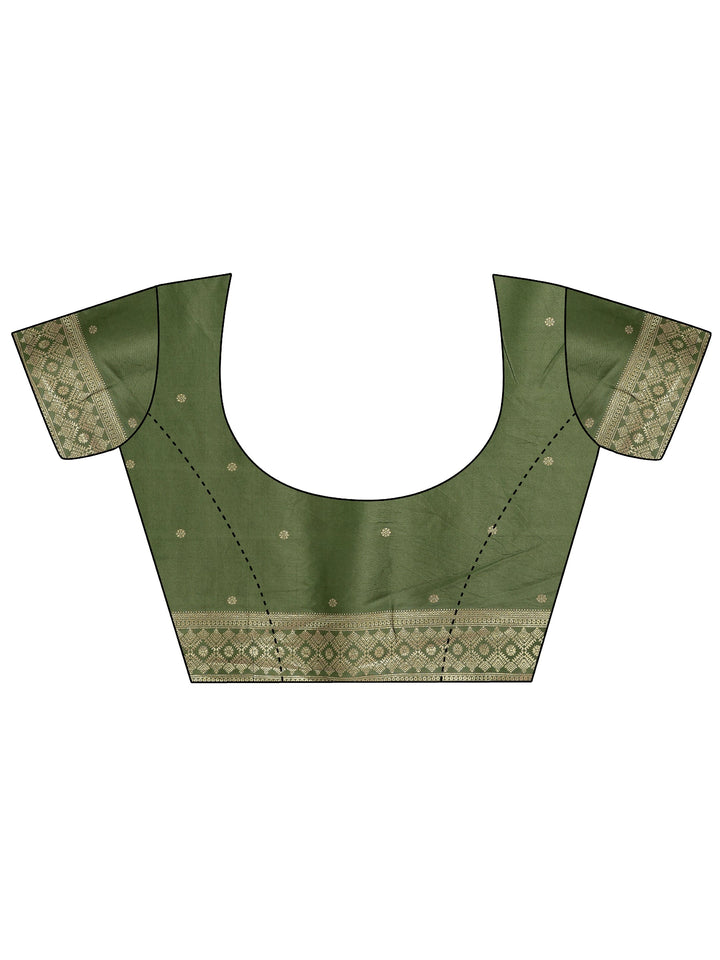 Green Striped Woven Design Silk Blend Saree With Unstitched Blouse Piece