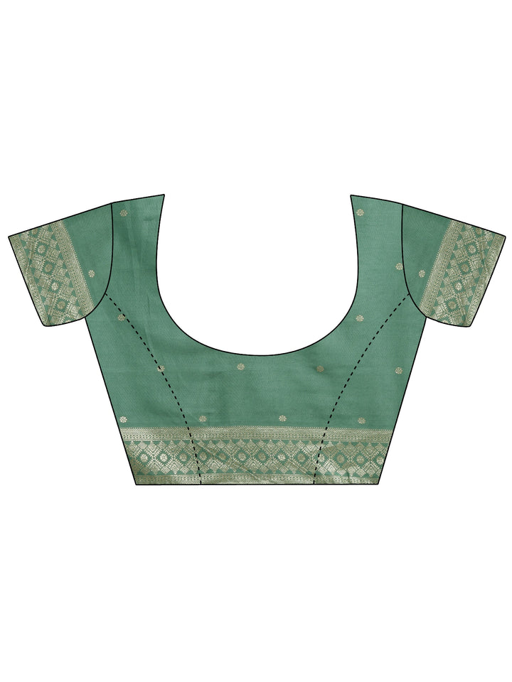 Green Striped Woven Design Silk Blend Saree With Unstitched Blouse Piece